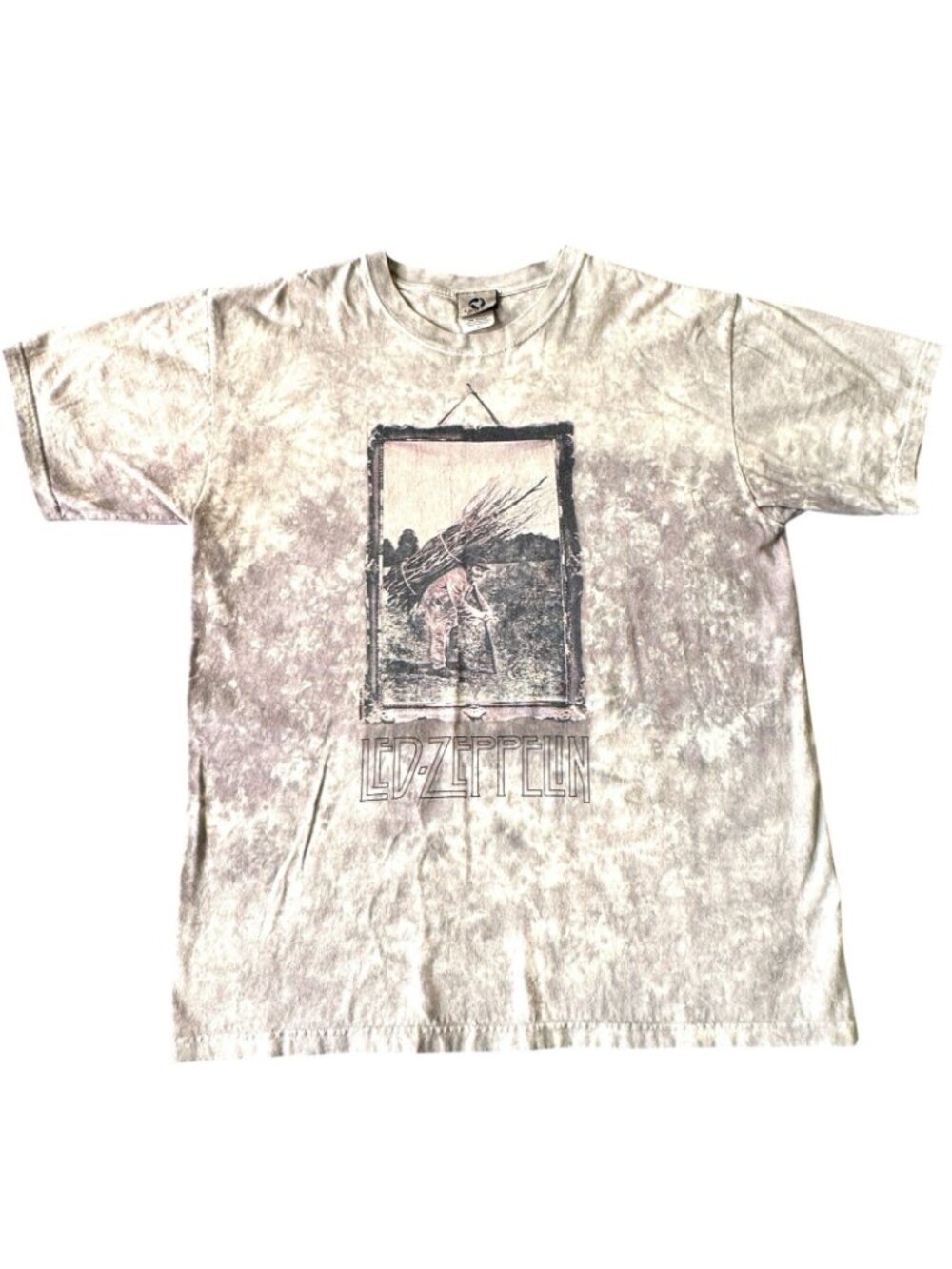 Vintage Liquid Blue Led-Zeppelin IV T-Shirt Man with Sticks Tie Dye Grey 1990s L - Picture 1 of 9